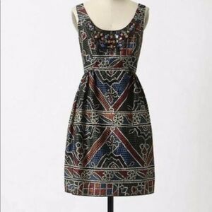 Anthropologie Anna Sui Jeweled Neckline Cotton Dress Size 4